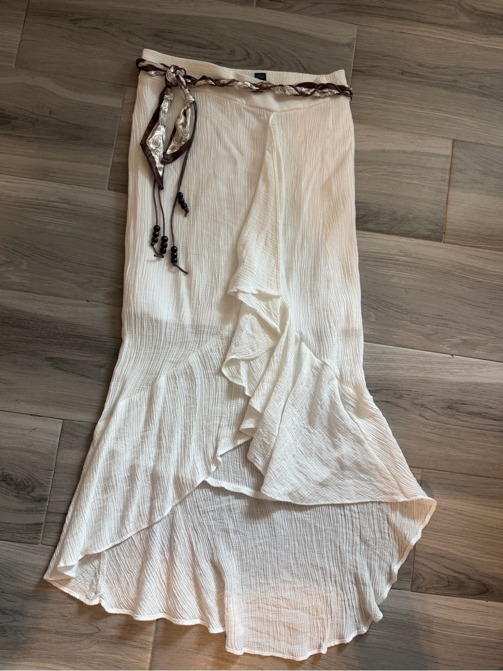 Fashion Nova Cream High-Low Ruffle Wrap Skirt